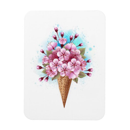 Magnet Flexible Cône rose Sakura crème glacée gaufre (Vertical)