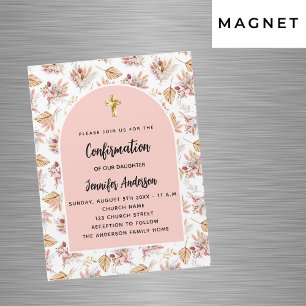 Magnet Flexible Confirmation pampas fleurs rose or invitation