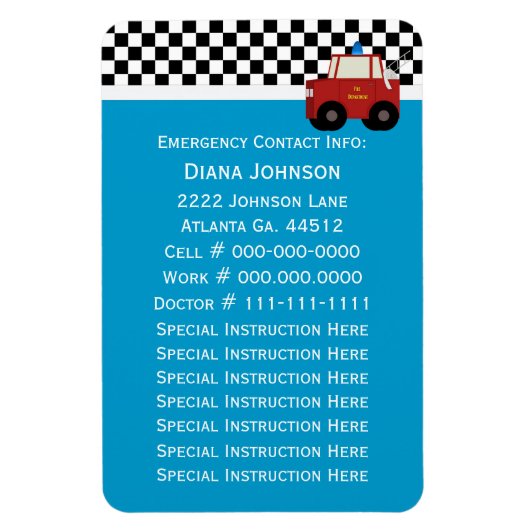 Magnet Flexible Contact d'urgence : Camion à feu (Vertical)