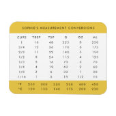 Magnet Flexible Conversions de mesure | Tableau de cuisine jaune (Horizontal)
