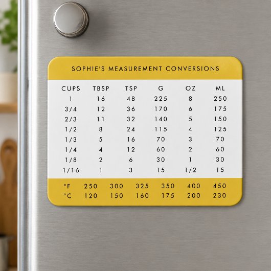 Magnet Flexible Conversions de mesure | Tableau de cuisine jaune
