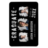Magnet Flexible Cool Grunge Black 3 Photo Graduate Faire-part (Vertical)