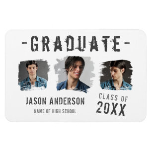 Magnet Flexible Cool Grunge White 3 Photo Graduate Announcement