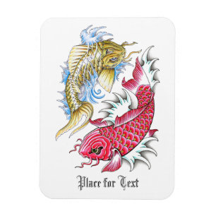 Magnet Flexible Cool Oriental Koi Poisson Rouge Or Yin Yang tatoua