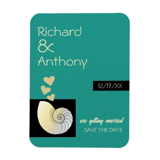 Magnet Flexible Coquillage et Coeurs, Mariage de plage Enregistrer (Vertical)