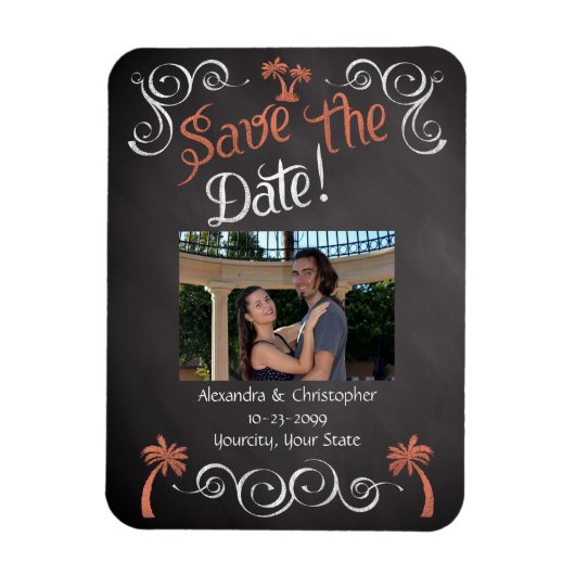 Magnet Flexible Coral Chalkboard Script Beach Photo Enregistrer la (Vertical)