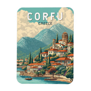 Magnet Flexible Corfou Grèce Illustration Voyage Art Vintage