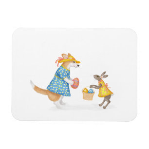 Magnet Flexible Corgi mignon et lièvre Aimant de Pâques