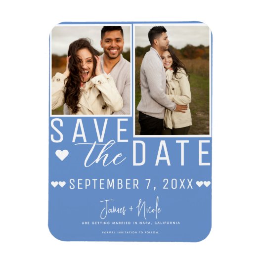 Magnet Flexible Cornflower Blue Enregistrer la date 2 Mariage phot (Vertical)