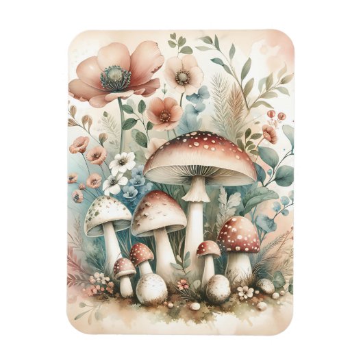 Magnet Flexible Cottage | Champignons et fleurs vintages (Vertical)