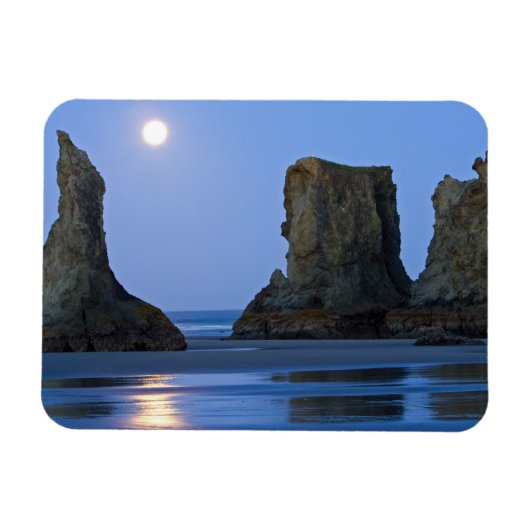 Magnet Flexible Coucher de lune, plage de Bandon, Oregon. (Horizontal)