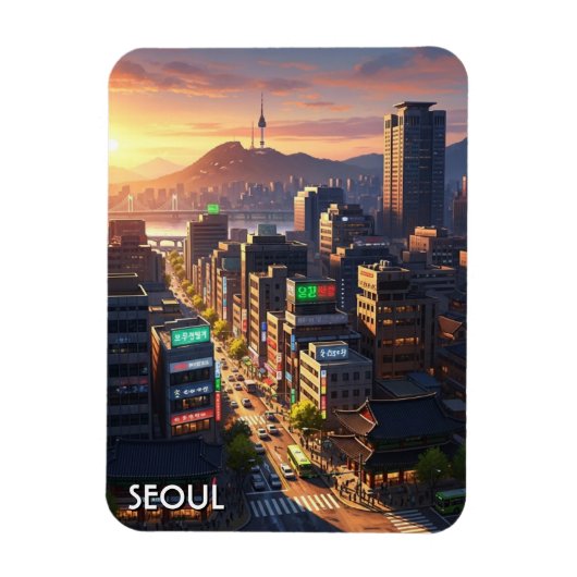 Magnet Flexible Coucher de soleil à Séoul Corée du Sud (Vertical)