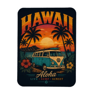 Magnet Flexible Coucher de soleil hawaïen vintage Palmiers Planche