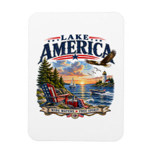 Magnet Flexible Coucher de soleil patriotique aigle américain Lac