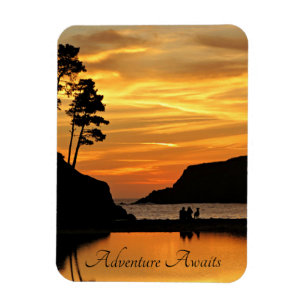 Magnet Flexible Couple et chien coucher de soleil romantique sur l