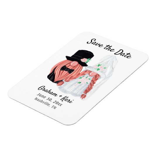 Magnet Flexible Couple Gnome Mariage mignon Enregistrer la date (Côté Gauche)
