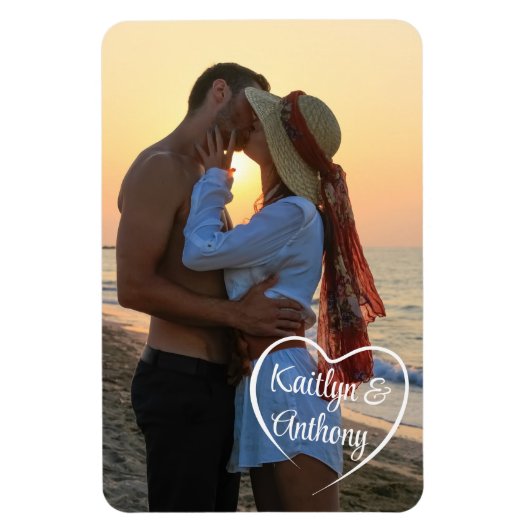 Magnet Flexible Couple Love Heart Photo Names (Vertical)