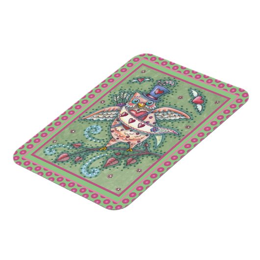 MAGNET FLEXIBLE COUPLE WHIMSICAL HOOTS N' HEARTS CUPID CHOUETTE VA (Côté Gauche)