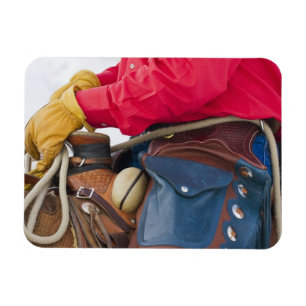 Magnet Flexible Cow-boy à cheval portant des chaps en cuir