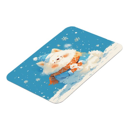 Magnet Flexible Cozy Samoyed Dog with Mini Snowman (Côté Gauche)