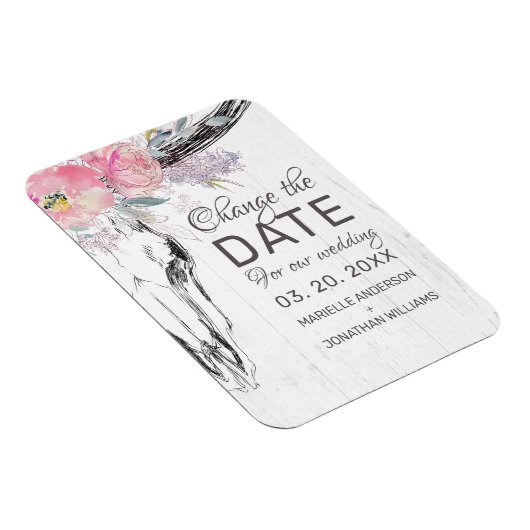 Magnet Flexible Crâne de vache rustique Boho floral Blush Modifier (Côté Droit)