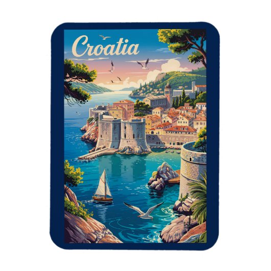 Magnet Flexible Croatia Dubrovnik Illustration Travel Art Vintage (Vertical)