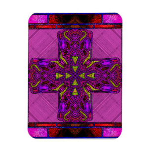 Magnet Flexible Croix celtique en verre coloré rose et violet