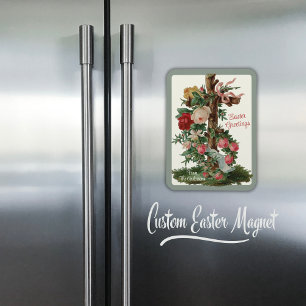 Magnet Flexible Croix chrétienne vintage avec Fleurs sur mesure Pâ