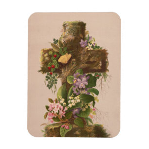 Magnet Flexible Croix florale rustique vintage, carte de Pâques,