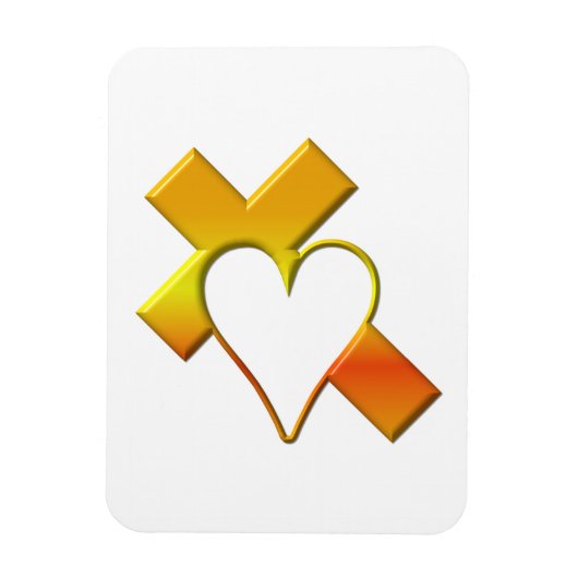 Magnet Flexible Croix jaune "3D" avec coeur (Vertical)