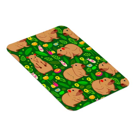 Magnet Flexible Croquis Capybara avec fleurs de printemps sur vert (Côté Droit)