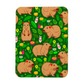 Magnet Flexible Croquis Capybara avec fleurs de printemps sur vert (Vertical)