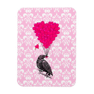 Magnet Flexible Crow et coeur sur damas rose