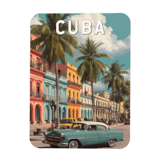 Magnet Flexible Cuba Illustration Travel Art Vintage (Vertical)