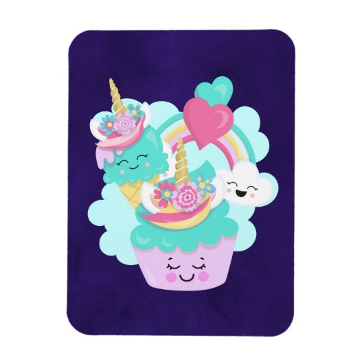 Magnet Flexible Cupcake mignonne et crème glacée joyeuse (Vertical)