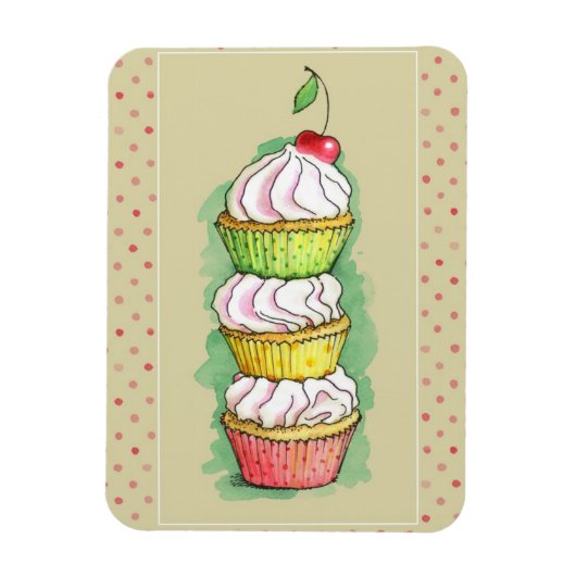 Magnet Flexible cupcakes à l'aquarelle. Illustration de cuisine. (Vertical)