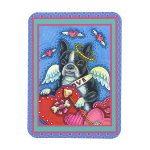 MAGNET FLEXIBLE CUPIDE DE TERRIER DE BOSTON BLANC, VALENTINE DE CH