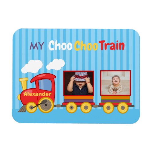 Magnet Flexible Cute Blue Stripes Motif Toy Train Boys Anniversair (Horizontal)