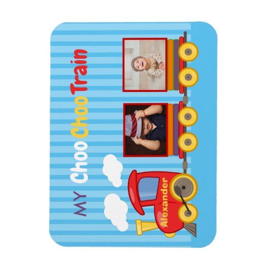 Magnet Flexible Cute Blue Stripes Motif Toy Train Boys Anniversair (Vertical)