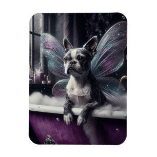 Magnet Flexible Cute Boston Terrier Fairy dans une baignoire viole