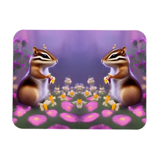 Magnet Flexible Cute Chipmunk en Fleurs (Horizontal)