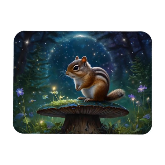 Magnet Flexible Cute Chipmunk sur Champignons dans le Jardin Magiq (Horizontal)