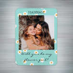 Magnet Flexible Cute Daisies Photo Flower Proposition de fille<br><div class="desc">Cute boho daisies aimants de proposition de fleur personnalisée dans une couleur d'aqua bohème avec un nom et un texte modifiables. Faites de votre mariage un extra spécial avec une alternative "serez-vous ma demoiselle d'honneur ?" idée de proposition pour vos petites amies.</div>
