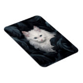 Magnet Flexible Cute Furry Chat Blanc Assis Parmi Les Feuille (Côté Droit)