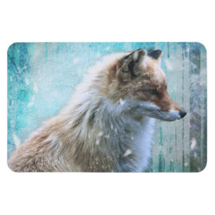 Magnet Flexible Cute Furry Fox sur Blue Grunge Arrière - plan
