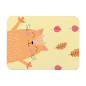Magnet Flexible Cute Ginger Orange Cat Playing in Autumn Leaves (Horizontal)
