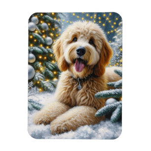 Magnet Flexible Cute Goldendoodle Chien Winter Wonderland