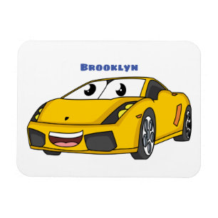 Magnet Flexible Cute happy yellow sports car cartoon