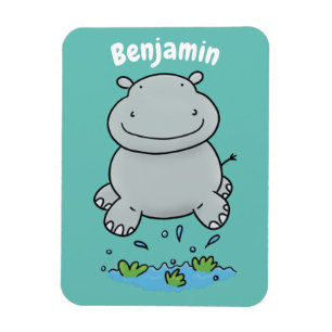 Magnet Flexible Cute hippo jumping cartoon illustration