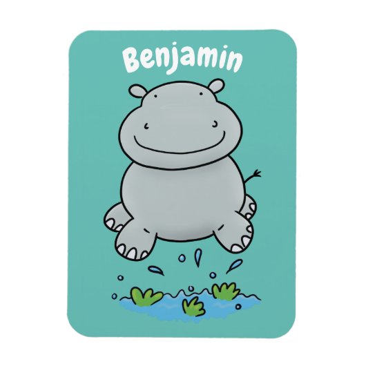 Magnet Flexible Cute hippo jumping cartoon illustration (Vertical)
